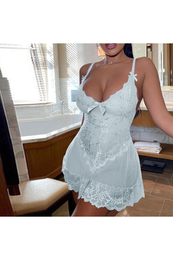 Sleep Tanks Womens Sleep Shirts Sexy Nightgown Lace Nightgown Night Shirts Deep V-Neck Sleeveless Blue Womens Nightgowns Sexy,M