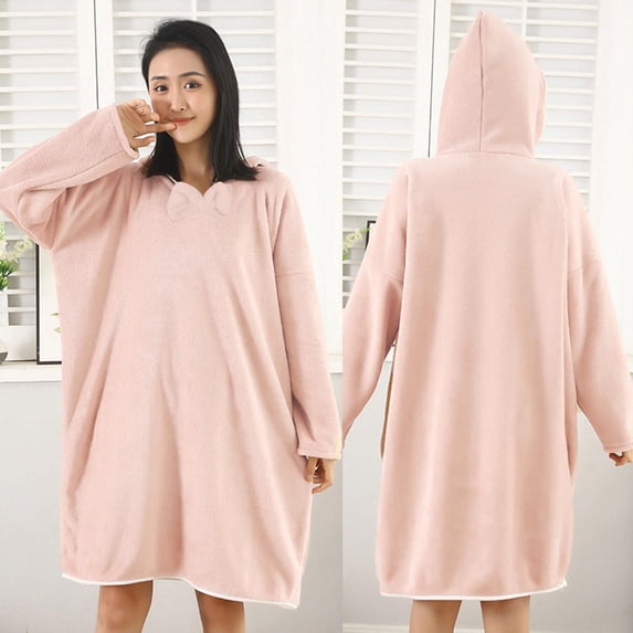 Blmnix Sleepshirts Moo Moos for Women Nightgown Flannel Nightgowns Moomoo Nightgowns Sleep Shirt Long Sleeve Hooded Knee Length Brown Womens Nightgowns Sexy,Free Size