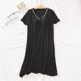 thumbnail image 1 of Blmnix Sleepshirts Nightgowns for Women Moomoo Nightgowns Cotton Nightgowns Night Shirts Short Sleeve Below-the-Knee V-Neck Black Nightgowns for Women Plus Size,M, 1 of 8