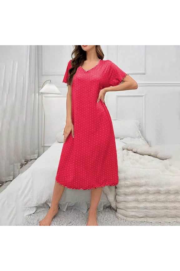 Sleepshirts Sleep Shirts for Women Cotton Nightgowns Moomoo Nightgowns Nightshirt Knee Length Pink Short Sleeve Crew Neck Backless Nightgown,L