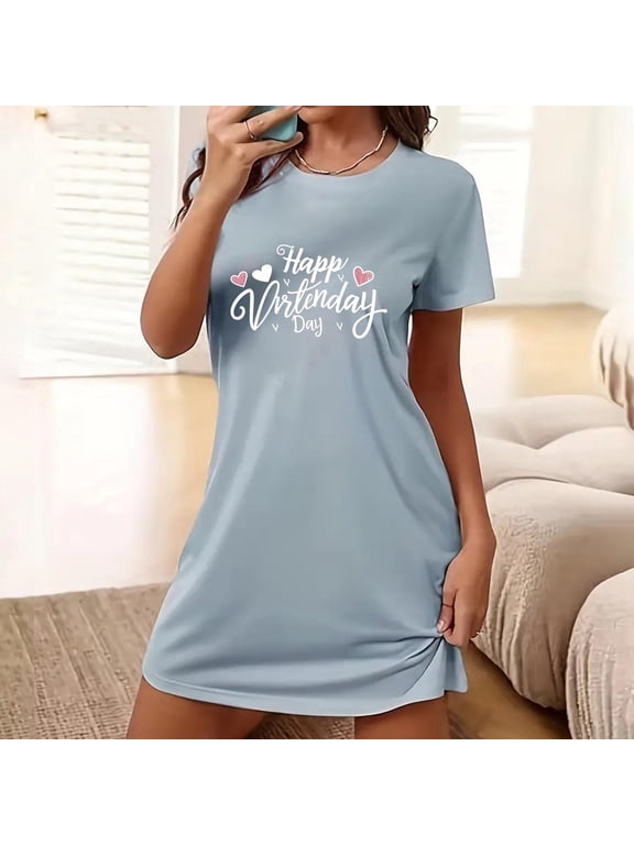 Sleepshirts Women's Nightgowns Short Nightgowns Bamboo Nightgowns Nightgowns Crew Neck Above-the-Knee Short Sleeve Gray Mumu Nightgown for Women