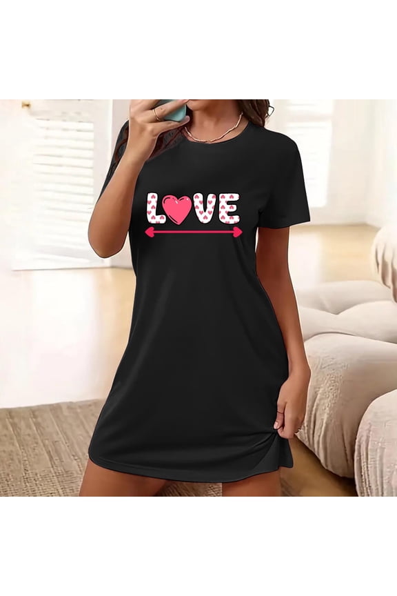 Sleepshirts Womens Nightgowns & Sleepshirts Short Nightgowns Bamboo Nightgown Sleepshirts Black Short Crew Neck Short Sleeve Oversized Sleep Shirts for Women