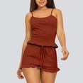 thumbnail image 1 of Blmnix Sleepwear Sets Women Pjs Sets Sexy Pajamas Pajama Sets Shorts Sleeveless Red Slim-Leg Crew Neck Cropped Soft Pajama Set for Women,M, 1 of 5