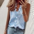thumbnail image 1 of Blmnix Sleeveless Fashion Tops for Women 2024 Blue V Neck Solid Loose Pleated Ruffle Tank Tops Casual Vest, 1 of 8