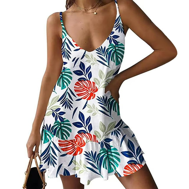 Blmnix Sleeveless Women Dresses 2024 Green Mini Spring Beach Floral ...