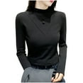 thumbnail image 1 of Blmnix Slim Basic Tops for Woman Stretch Black Base Layer Oversized Shirts for Women High Neck Long Sleeve Blouses, 1 of 4