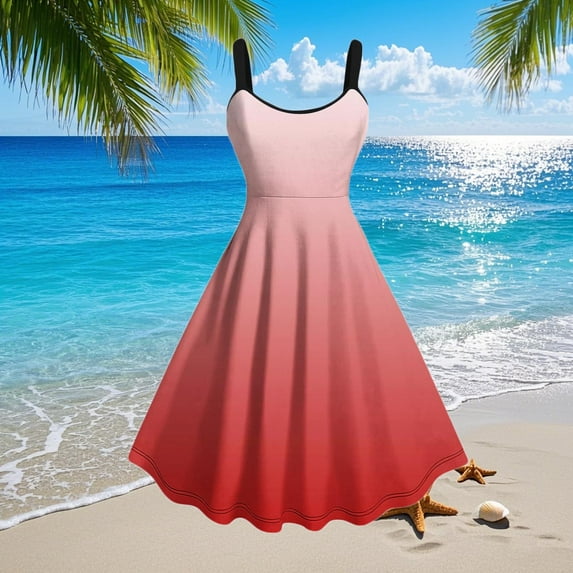 Blmnix Slip Dress Sexy Plus Size Dresses Watermelon Red Outfits 2025 Cocktail-Length Gradient Sleeveless Flowy Scoop Neck Dresses