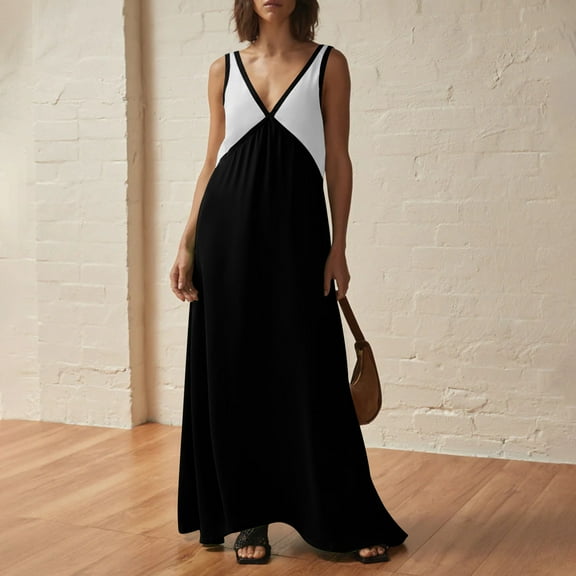 Blmnix Slip Dress Summer Dresses for Women Elegant Flowy Under Dresses Sleeveless V-Neck Black Maxi Slip Dress,XL