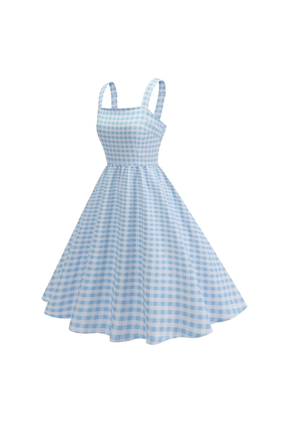 Slip Dress Womens Dresses Gingham Dress Party Dresses Dress Blue Cocktail-Length Square Neckline Sleeveless Adjustable Strap Spring Dresses,L