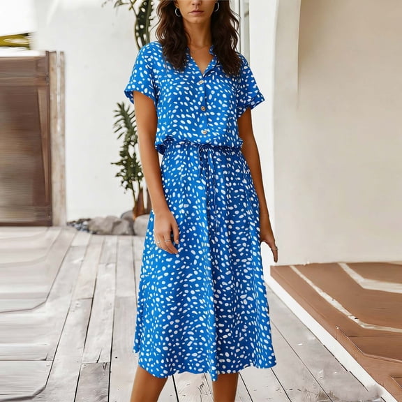 Blmnix Smock Holiday Dresses for Women 2026 Waisted Plus Size Under Dress V-Neck Short Sleeve Blue Sequin Dress for Women,L