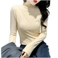thumbnail image 1 of Blmnix Soft Hiking Shirts Women Base Layer Slim Beige Teacher Blouses for Women Long Sleeve High Neck Blouses, 1 of 4