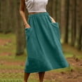 thumbnail image 1 of Blmnix Soft Skirts for Women Long Blue with Pockets Work Cotton Linen A-line Teens Skirts High Waist, S-XXL, 1 of 9