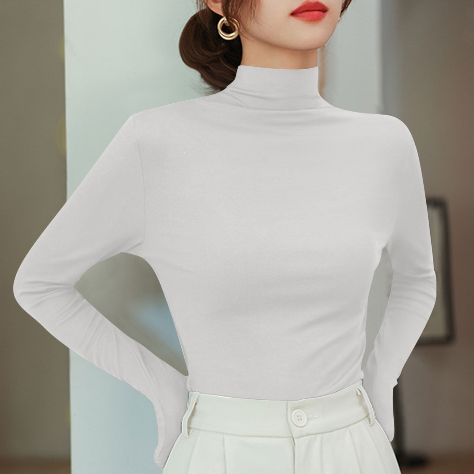 White Off-Shoulder Openwork Top For Autumn Women Versatile Breathable Cotton Blend main image 0