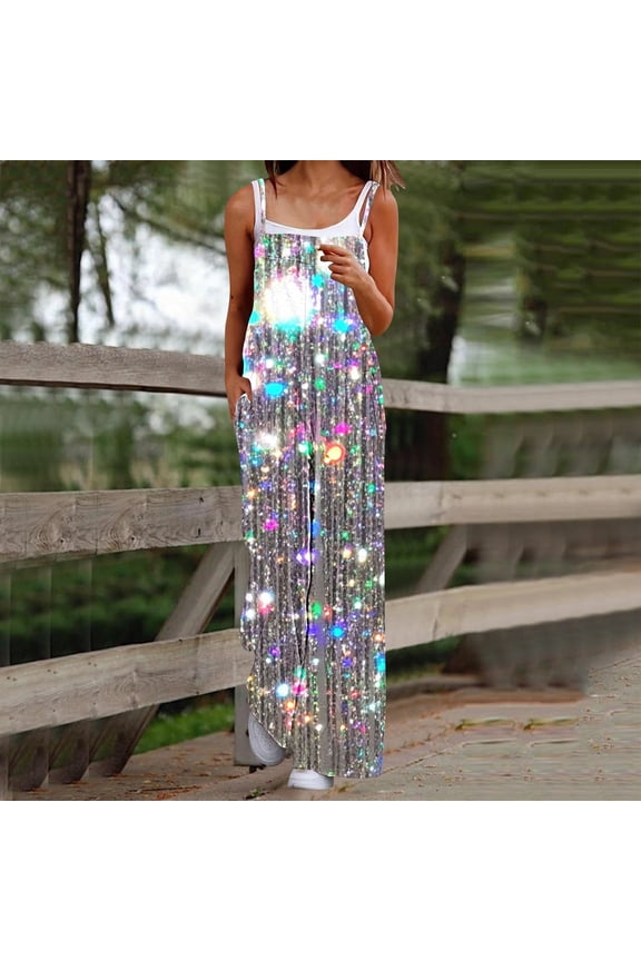 Spaghetti Strap Hiking Pants Glitter Cargo Pants for Women Wide-Leg Long Palazzo Trousers