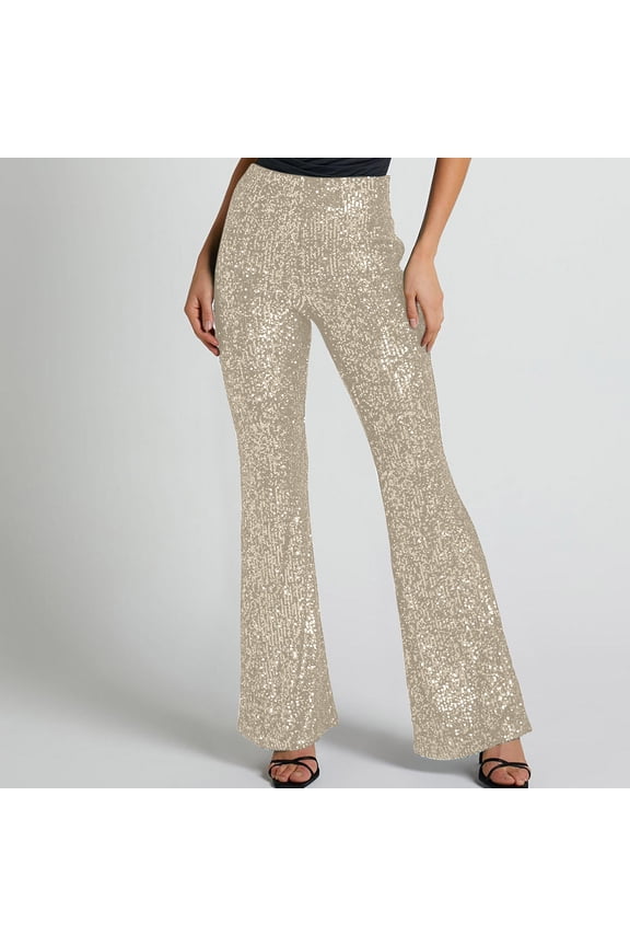 Sparkly Pants Womens Pants Dressy Casual Flare Pants Girlfriend Jeans Beige High Long Slim Bootcut Womens Trousers,XL