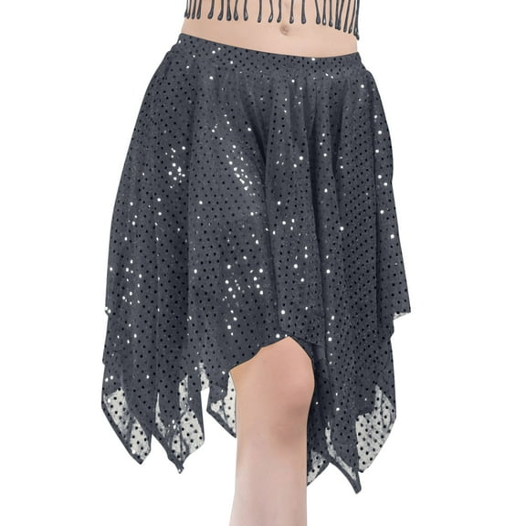Blmnix Sparkly Skirt Women's Skirts Flowy Asymmetrical Dresses Mid-Length Black Mini Skirt for Women,Free Size