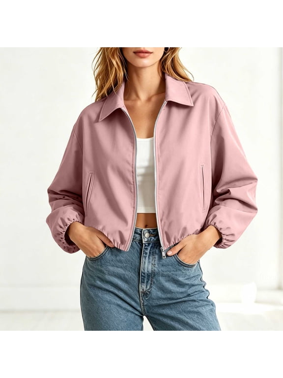 Sport Jacket for Women Spring Jackets Gym Jacket for Women Zip Up Raincoat Cropped Long Sleeve Pink Jackets for Women Casual