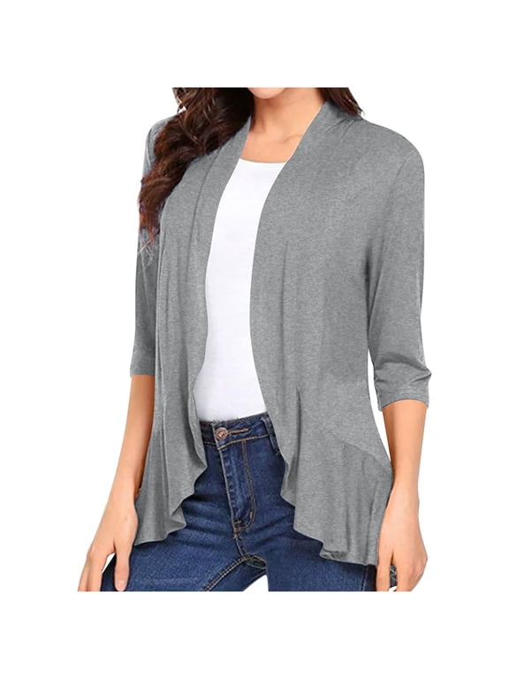 Spring Jackets Jacket for Women Lightweight Jacket Women High-Low Adaptable Convertible Coat Gray 3/4 Sleeve Mid-Length Jackets for Women Casual