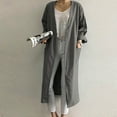 thumbnail image 1 of Blmnix Spring Jackets Jacket for Women Convertible Pull-On Linen Jacket with Pockets Jacket Cocoon Long Sleeve Gray Jackets for Women Casual, 1 of 9