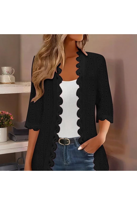 Spring Jackets Women's Coats Lace lnsert Pull-On Convertible Womens Summer Jacket Rain Jacket Cocoon 3/4 Sleeve Black Winter Coats for Women