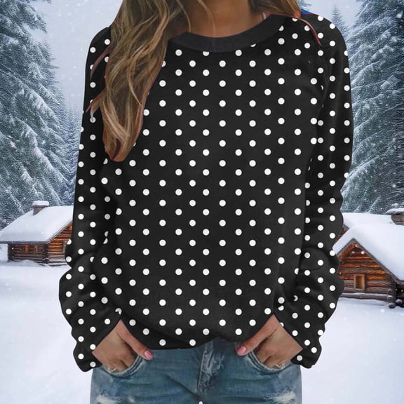 Blmnix Spring Shirts for Women 2026 Loose Fit Pullover Graphic Blouse Long Sleeve Crew Neck Black Womens Tops Dressy Casual,S