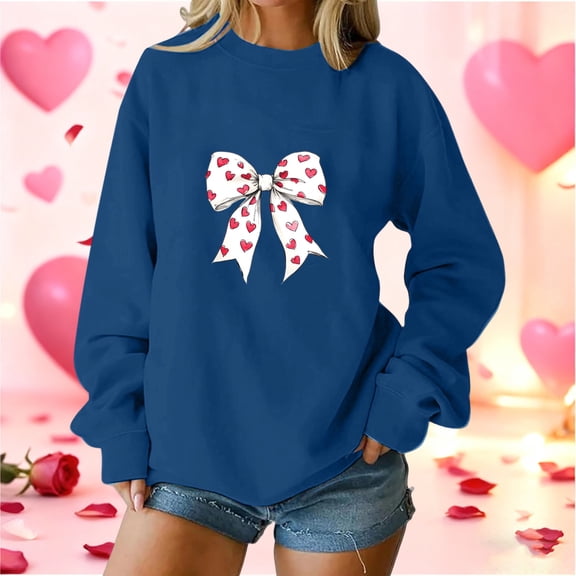 Blmnix Spring Shirts for Women 2026 Valentine Pullover Loose Fit Tops Long Sleeve Blue Crew Neck Women's Tops, Tees & Blouses,XL