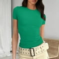 thumbnail image 1 of Blmnix Spring Tops for Women 2024 Short Sleeve Ribbed Crew Neck Basic Solid T-Shirts Trendy Tees, 1 of 5