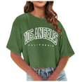 thumbnail image 1 of Blmnix Spring Tops for Women Green Short Sleeve Crop Letter Casual Crew Neck Los Angeles Ladies Tops 2024, 1 of 7