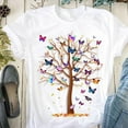 thumbnail image 1 of Blmnix Spring Tops for Women White Short Sleeve Pretty Butterfly Loose Crew Neck Blouse Fashion Shirts, 1 of 6