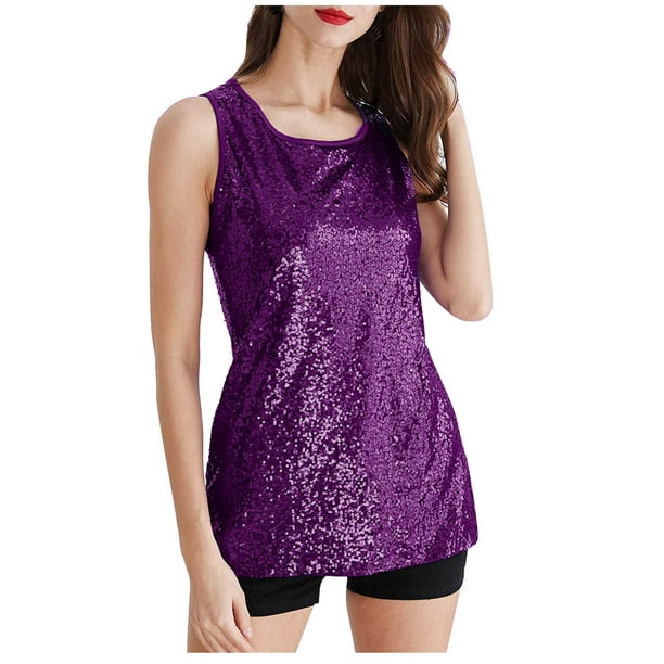 【新品未使用】gajess Glitter Camisole purple Metallic Sequin Crop Top for Women Spaghetti Strap V Neck