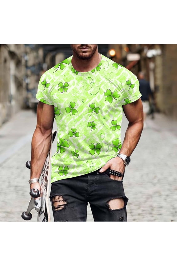 St. Patrick Mens Shirts Funny Shirts Graphic Tees Pullover Tshirts Crew Neck Green Short Sleeve Casual Shirts for Men,XXXXXL