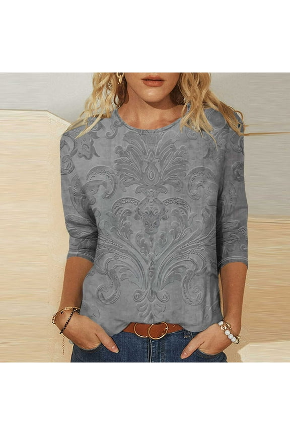 Streetwear Sexy Shirts for Women Black Vintage Lounge Vintage Graphic Tees for Women Crew Neck 3/4 Sleeve Tops