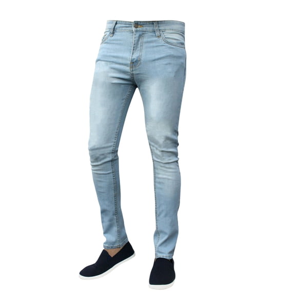 Blmnix Stretch Jeans Men Pants Work Jeans Skinny Cargo Low Rise Jean Blue Long Slim-Leg Summer Pants,M