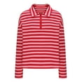 thumbnail image 1 of Blmnix Striped Cute Graphic Tees Polo Red Country Concert Tops Long Sleeve V-Neck Blouses, 1 of 4