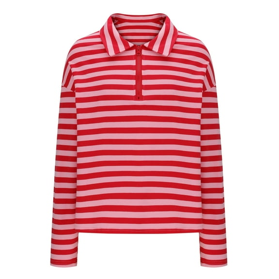 Blmnix Striped Cute Graphic Tees Polo Red Country Concert Tops Long Sleeve V-Neck Blouses