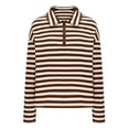 thumbnail image 1 of Blmnix Striped Cute Tops for Women Fall Polo Brown Workout Shirts Women V-Neck Long Sleeve Tees, 1 of 4
