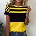 thumbnail image 1 of Blmnix Striped Shirt Womens Tops Cotton Tshirts Pullover Blouse Yellow Crew Neck Short Sleeve Shirts for Women Trendy,S, 1 of 6