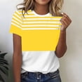 thumbnail image 1 of Blmnix Striped Shirt Womens Tops Cotton Tshirts Pullover T Shirts Yellow Crew Neck Short Sleeve Womens Blouses Casual,L, 1 of 3