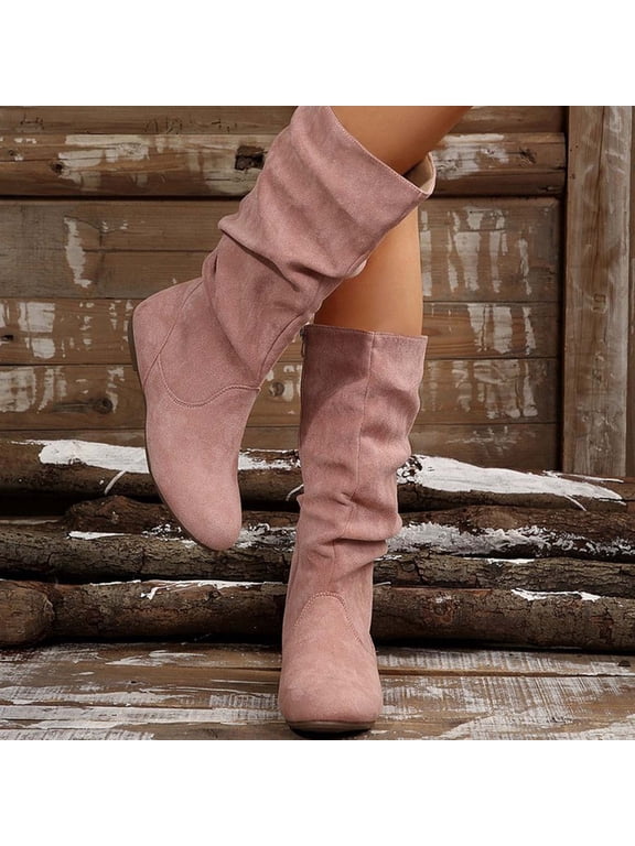 Suede Boots Fashion Pink Work Boots for Women