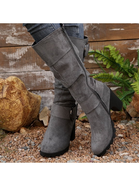 Suede Boots for Women Chelsea Block Heel Gray Womens Boots