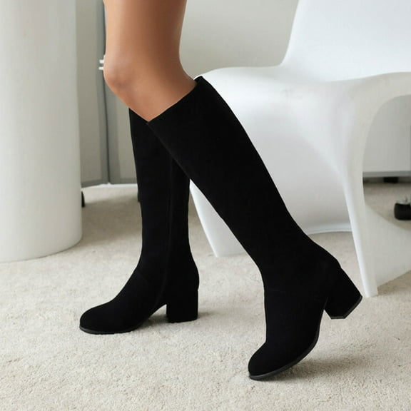 Blmnix Suede Chunky Heel Boots Knee-High Black Fall Boots for Women 2025