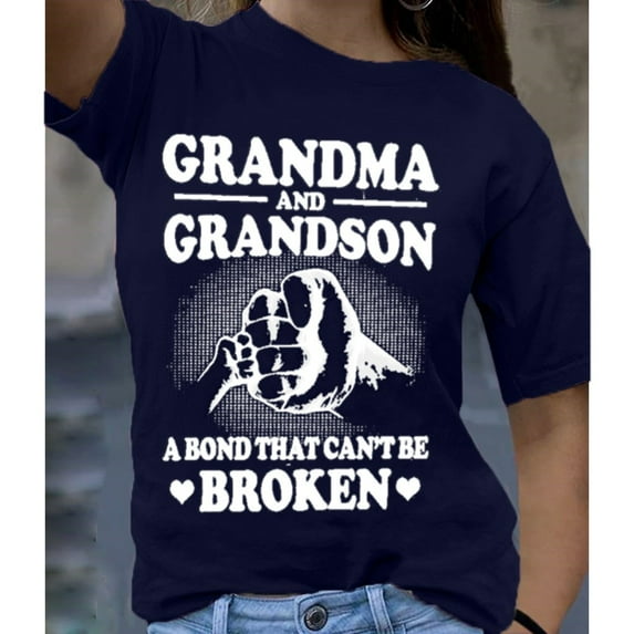 Blmnix Summer Tops for Women Blue Short Sleeve Graphic Loose Crew Neck Grandma T-Shirts Casual Tees