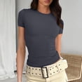 thumbnail image 1 of Blmnix Summer Womens Tops Short Sleeve Solid Basic Crew Neck Ribbed T-Shirts Casual Shirts, 1 of 5