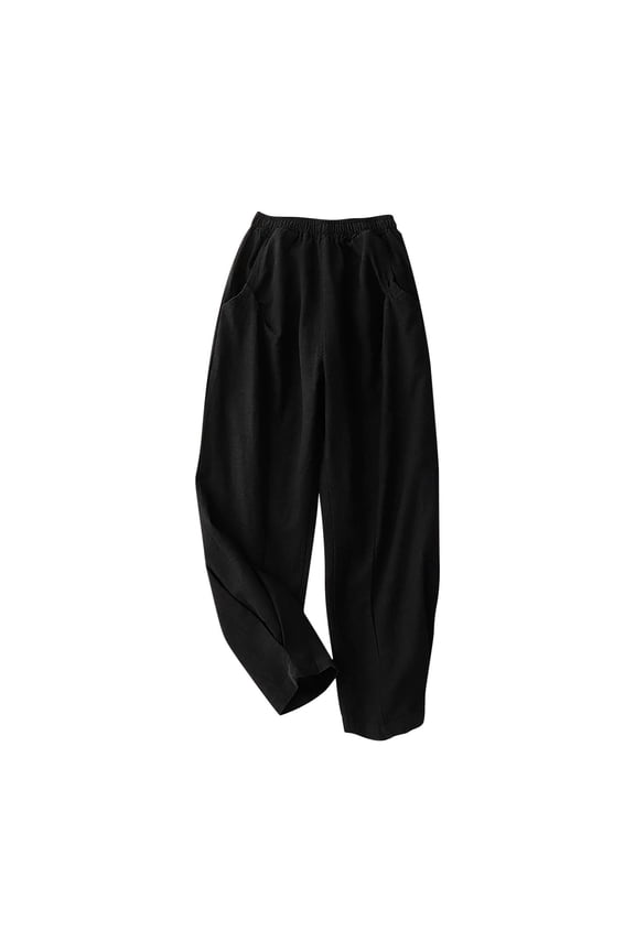 Sweat Pants for Womens Pleated Palazzo Pants Casual Pants Pajamas Cropped Taper High Black Pull On Pants for Women,XL