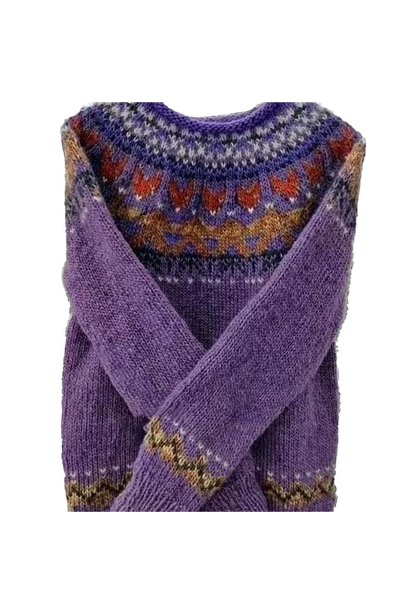 Sweaters Purple Cute Sweaters Crew Neck Long Sleeve Fair Isle Chunky Fall Sweaters
