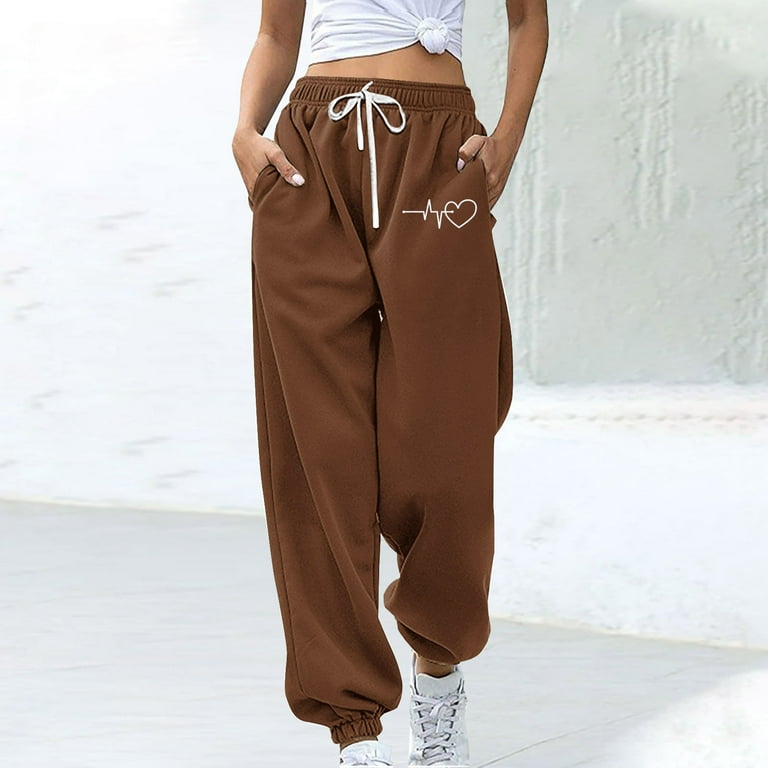 Blmnix Sweatpants Stretch Pants for women Brown High Waist Ankle Cuffed Drawstring Joggers Pants for Girl Elastic Walmart