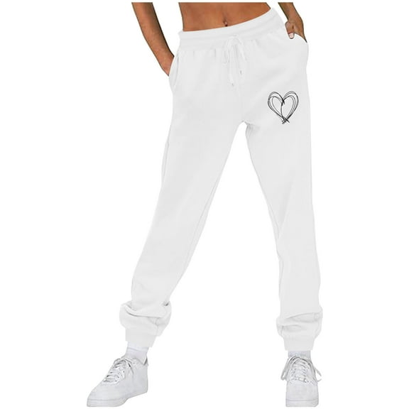 Blmnix Sweatpants Stretchy Pants for Woman White Workout High Loose Long Joggers Pants for Lady Fall