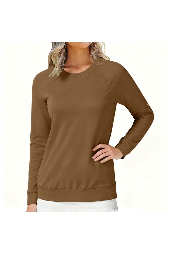 Sweatshirts for Women Brown Crew Neck Pullover Sweatshirts Long Sleeve Lightweight Winter Cloting