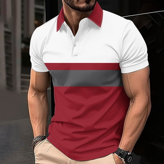 Blmnix T Shirts for Man Muscle Golf Shirts Oversized Polo Shirt T Shirts Short Sleeve Collared Red Men Shirts Casual,S
