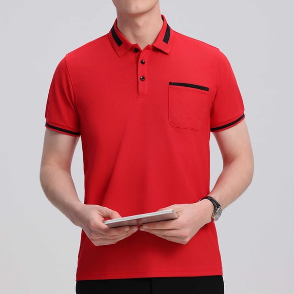 Blmnix T shirts for Men Big And Tall Polo Shirts Pullover Tshirt Short Sleeve Red Collared Sun Shirts for Men,XXXL